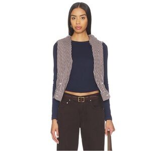 ENZA COSTA Revolve Enza Ribbed Navy Blue Long Sleeve Top Shirt Silk Blend Size M